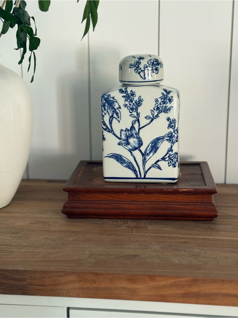 Hand-Painted Blue and White Floral Porcelain Jar - Home Art Ceramics